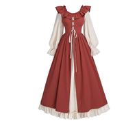 CR ROLECOS Robe de Renaissance pour femme - Costume victorien - Robe équitable médiévale - Manches longues - Robe irlandaise rétro - Rouge - Taille S