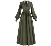 CR ROLECOS Robe médiévale pour femme - Costume de Renaissance à manches longues, taille élastique - Smocks - Vert - Taille XXL