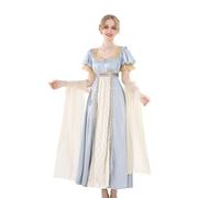 CR ROLECOS Robe régence courte pour femme - Taille empire - Costume victorien pour le thé, Mélange bleu doré, M