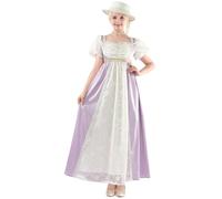 CR ROLECOS Robe régence pour femme, robe victorienne, taille haute, style régence rétro, jupe longue avec 2 bandes, violet clair, L