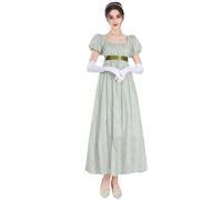 CR ROLECOS Robe Regency Jane Austen Robes de Thé de Style Victorien Blanc, Floral vert, M