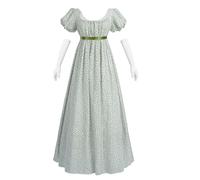 CR ROLECOS Robe Regency Jane Austen Robes de Thé de Style Victorien Blanc, Floral vert, S