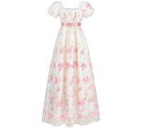 CR ROLECOS Robe Regency Jane Austen Robes de Thé de Style Victorien Blanc, Motif floral rose., S