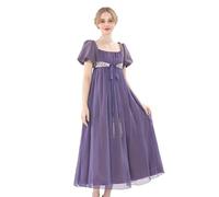 CR ROLECOS Robe Regency Jane Austen Robes de Thé de Style Victorien Blanc, violet intense, XL