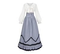 CR ROLECOS Robe victorienne femme Vêtement médiéval pour dames Robe de bal femme Longue en 2 pièces Robe victorienne chemise vintage jupe médiévale ensemble Robe de soirée Tee-party, jaune, XXL