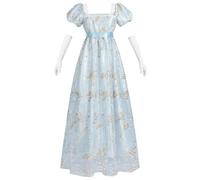 CR ROLECOS Robe victorienne Jane Austen Regency Empire - Manches bouffantes avec gants - Costume de renaissance pour les fêtes, gala, Or G, S