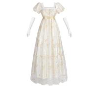 CR ROLECOS Robe victorienne Jane Austen Regency Empire Robe à manches bouffantes avec gants Costume Renaissance pour fêtes Gala, Rosa-e, M