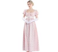 CR ROLECOS Robe victorienne régence pour femme, robe de bal Bridgerton bouffante avec gants, Fleur rose., XXL