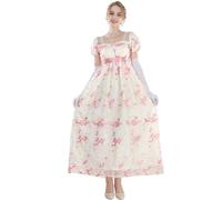 CR ROLECOS Robe victorienne Regency pour femme - Robe de bal bouffante Bridgerton avec gants, rose 1104c, M