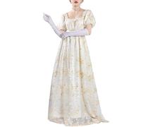 CR ROLECOS Robe victorienne, robe de Régence anglaise pour femme - Robe de bal bouffante style Bridgerton avec gants, or, S