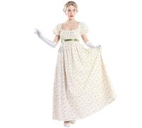 CR ROLECOS Robe victorienne, robe de Régence anglaise pour femme - Robe de bal bouffante style Bridgerton avec gants, Fleur beige., S