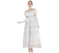 CR ROLECOS Robe victorienne, robe de Régence anglaise pour femme - Robe de bal bouffante style Bridgerton avec gants, S