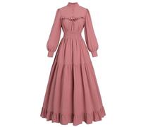 CR ROLECOS Robe victorienne rouge à manches longues pour femmes - Robe édouardienne médiévale de la Renaissance - Costume vintage S
