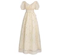 CR ROLECOS Robes Regency - Robe courte de l'ère de la régence pour femme, taille empire, déguisement de fête de thé victorienne, Doré/Champagne, X-Large