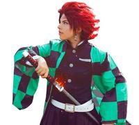 CR ROLECOS Tanjiro Costume de cosplay Tanjirou Kamado - Robe kimono de dessin animé pour Halloween, taille S, vert