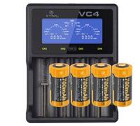 CR123 A Accu Li-Ion 3,6V-3,7 Volt, 850mAh 4 pièces et chargeur rapide LCD