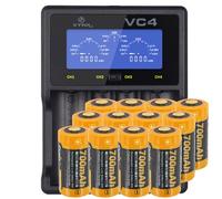 CR123 A Accu Li-Ion de 3,7 volts, 700mAh 12 pièces et chargeur rapide, boîte d'accus