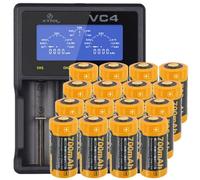 CR123 A Accu Li-Ion de 3,7 volts, 850mAh 16 pièces et chargeur rapide LCD