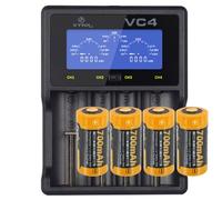 CR123 A Batterie Li-Ion 3,7V, max. 760mAh 4 pièces et chargeur rapide LCD