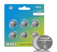 CR2025 Lot de 6 piles au lithium 3 V et pile bouton pour télécommandes de voiture/porte-clés/moniteurs de glucose/bougies/balances/sonnette/capteurs intelligents/3 V 2025