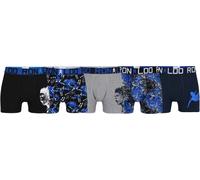 CR7 Boxers Garçons, Lot de 5 - Motifs Cristiano Ronaldo, Trunks, Coton Stretch, Taille Logo Noir/Bleu/Gris 104/110