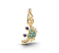 Pandora Breloque Crab – Plaqué or 14K, lapis-lazuli imitation, cristal vert ICY, zircone claire