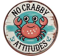 Crab Beach Plaque murale en métal avec inscription No Crabby Attitudes 20,3 x 20,3 cm