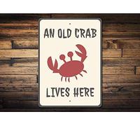 Crab Old Crab Lives Here Panneau décoratif pour cour extérieure 20,3 x 30,5 cm