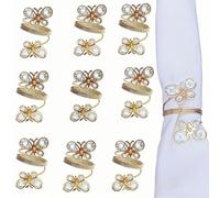 Crabop Anneaux Serviette Fer Électroplaqué Or Brillant | Design papillon strass, finition or luxueuse, élégance raffinée, pour mariages et banquets, lot de 12 pièces