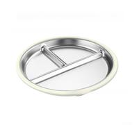 Crabop Assiette divisée en acier inoxydable de qualité 304 avec poignée en silicone - Passe au micro-ondes - Plat cloisonné pour l'école et le bureau 23,3 cm (hors droite)
