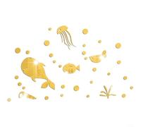 Crabop Autocollant mural miroir en forme de poisson de mer, autocollant en acrylique avec effet 3D imperméable pour salon, chambre à coucher, salle de bain, décoration argentée (JM3327 - doré)