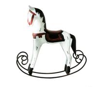 Crabop Cheval à bascule en bois sculpté à la main avec finition vieillie, décoration blanche rustique pour Noël, mariage, maison, café, 24 cm (rouge)