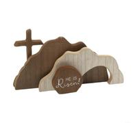 Crabop Décoration de pour pâques en Bois de Buis, Scène de la Résurrection et Tombeau pour vide, Statue du Christ pour Intérieur et Jardin, Ornement Religieux Naturel 23x10x4,5 cm