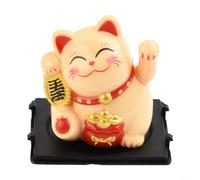 Crabop Décoration solaire en forme de chat porte-bonheur agitant - Sans piles - Chat de fortune automatique avec pépite dorée - Jolie mascotte en plastique pour voiture, tableau de bord, maison