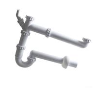 Crabop Évier double cuve blanc avec bonde réglable gauche droite | Double bassin, connexions de tuyaux durs, prêt pour les eaux souterraines, matériau PP blanc, espace multitâche