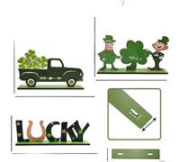 Crabop Lot de 3 décorations de bureau en bois naturel pour la Saint-Patrick - Vert - Trèfle porte-bonheur - Décoration de jardin