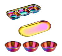 Crabop Lot de 5 bols à sauce en acier inoxydable avec plateau pour condiments, collations, sushis, soja, plateau de service argenté, 21 cm (coloré)