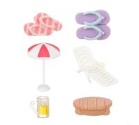 Crabop Lot de 9 décorations de plage miniatures avec chaises en résine et parapluies pour maison de poupée, jardin, gâteau, fête d'été