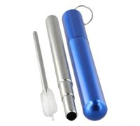 Crabop Paille Pliable 304 avec Embout Silicone Protecteur Paille Pliable(blue)