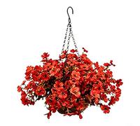 Crabop Panier suspendu en plastique pour récolte d'automne, 45 x 40 cm, décoration d'automne pour jardin, terrasse, décoration d'extérieur vibrante avec fleurs rouges