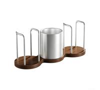 Crabop Support de tasse à café à 3 étages en métal et bois (argent) | Design ouvert à 3 niveaux, accès rapide sur le dessus, garde les tasses visibles, aspect bois métallique