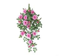 Crabop Vigne de roses artificielles à suspendre au mur, panier de fleurs artificielles réalistes pour décoration de maison, jardin, décoration florale verticale (violet)