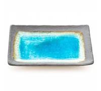 Crackleglaze Bleu Plaque De Céramique Japonaise Pour Sushi Et Autres Plats - Glaçure Turquoise
