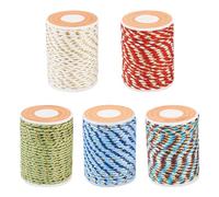Crafans 5 rouleaux de corde tressée en polycoton de 1,5 mm - 4 fils - Cordes à tricoter en coton pour macramé fait main - Cordes torsadées avec bobine pour tricot artisanal à faire soi-même
