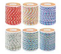 Crafans Cordons torsadés en coton pour macramé à 4 plis de 1,5 mm avec fils dorés, fil à tricoter, 6 couleurs, corde tressée avec bobine, pour loisirs créatifs