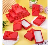 Crafans Lot de 12 boîtes cadeaux rectangulaires avec rubans et nœuds et inserts en mousse pour boucles d'oreilles, colliers - Rouge - 8,3 x 5,3 x 2,4 cm