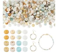 Crafans Lot de 2 rangées de perles d'amazonite en forme de fleur naturelle de 4 mm pour loisirs créatifs, agate grise, jaspe rouge, jade et fluorite pour bricolage, collier, bracelet, porte-clés