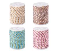 Crafans Lot de 4 rouleaux de cordons en polycoton de 1,5 mm torsadés macramé artisanal cordes coton 4 plis fil perlage fils 4 couleurs corde tressée avec bobine pour bricolage loisirs créatifs tricot