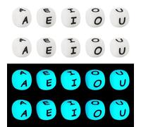 Crafans Lot de 50 perles cubiques lumineuses en silicone avec lettres A-E-I-O-U pour fabrication de bracelets, colliers, bijoux