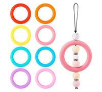 Crafans Lot de 8 anneaux perlables en silicone de 65 mm - Grand trou - Perles en caoutchouc - 8 couleurs - Cadre focal - Pédants en silicone pour colliers, porte-clés, ornements à suspendre